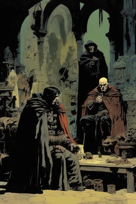 00376-1062081655-_lora_Mike Mignola Style_1_Mike Mignola Style - a scene from Lord of the Rings, Mike Mignola and Milton Caniff and Ilya Repin.png
